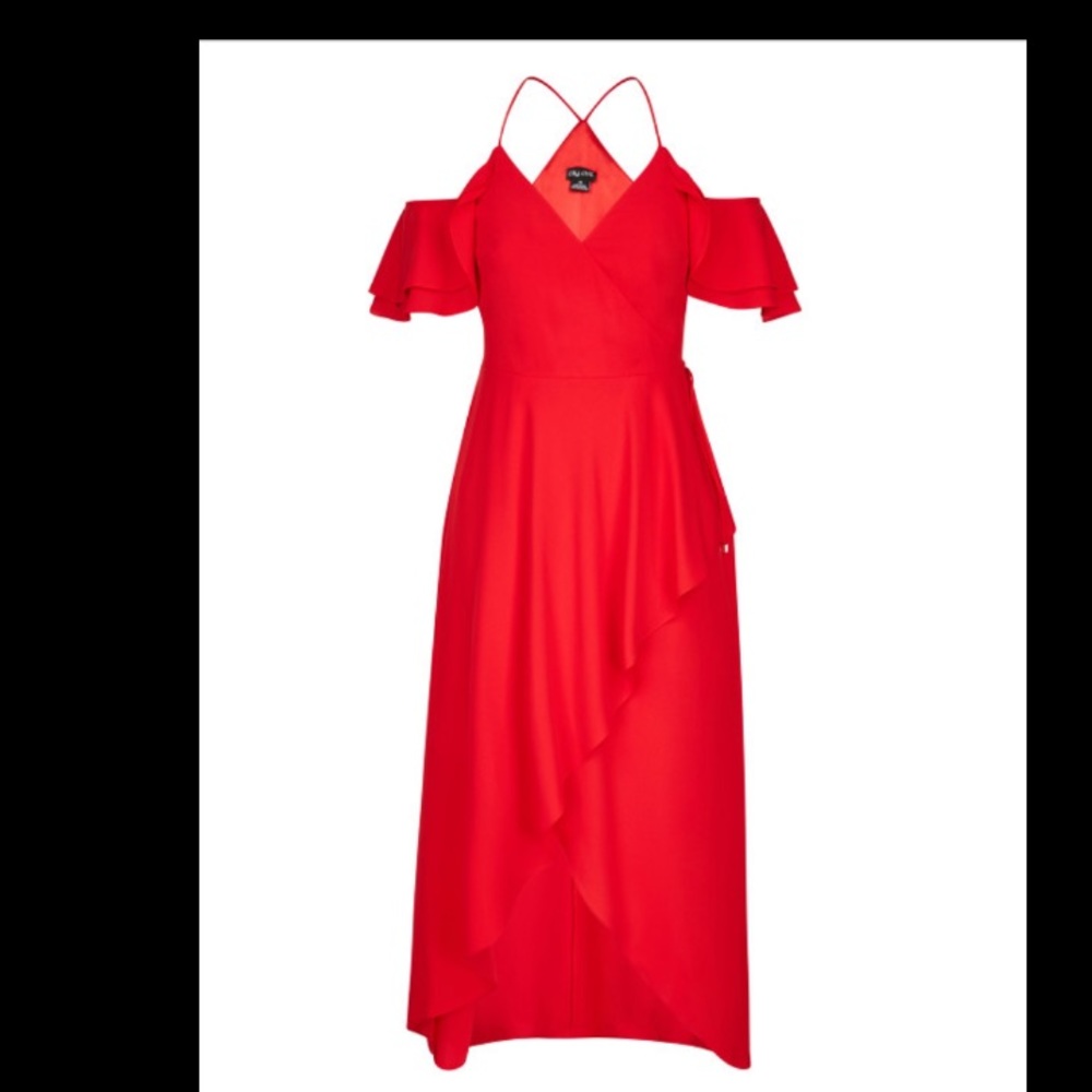 City Chic Faux Wrap hi-lo Maxi Dress in Red sz 14